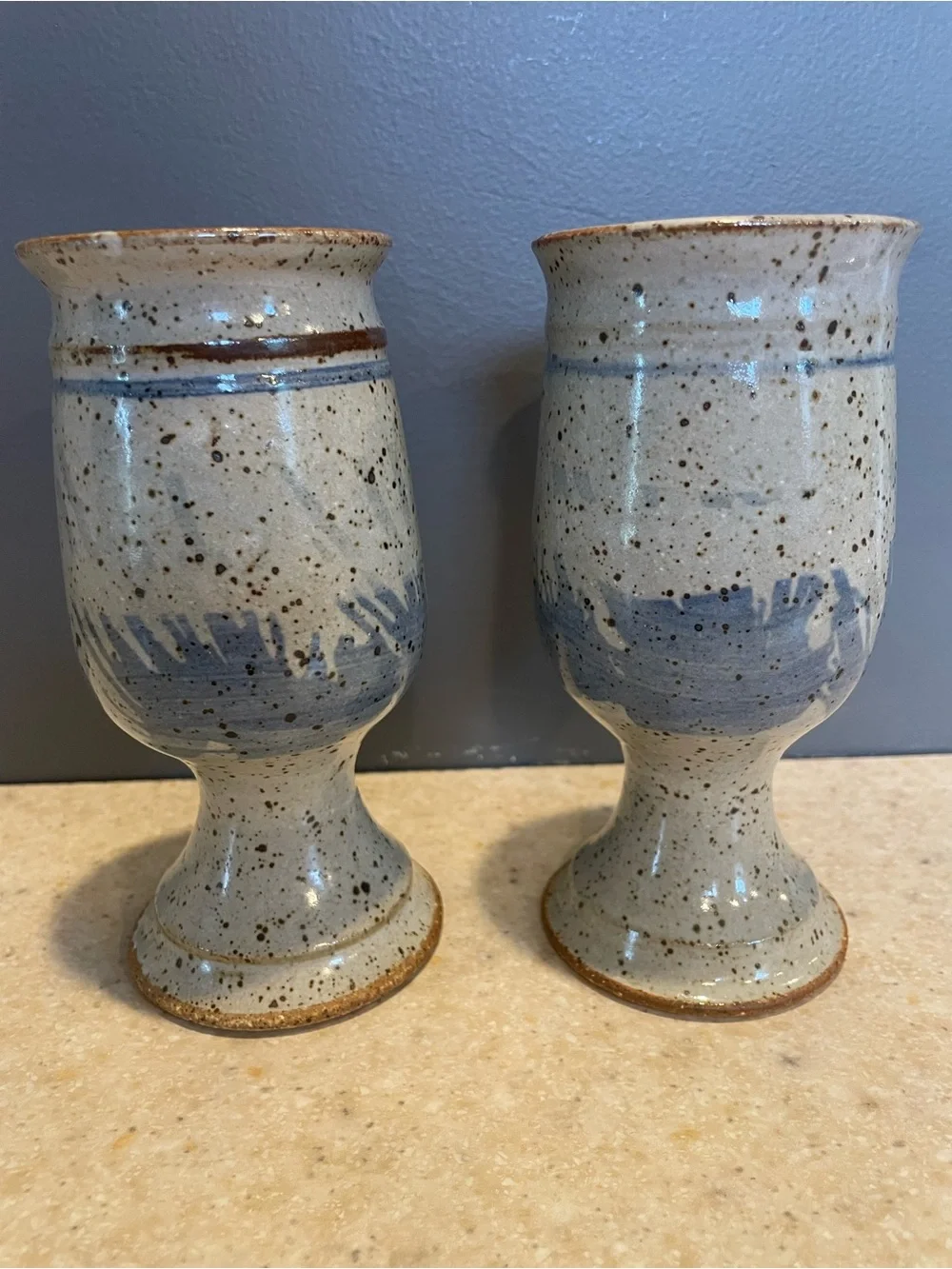 STUDIO ART POTTERY Set of 2 Goblet Chalice Cups Studio Art Pottery Handmade 8oz
